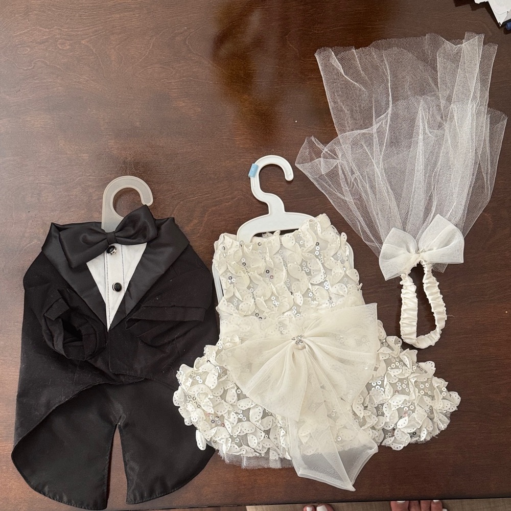 Dog tuxedo, and Bride dress small